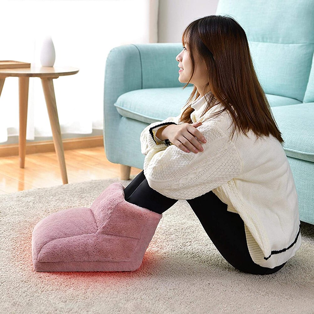 USB Electric Foot Warmer Massager Foot Heater Comfort Fleece Suede Cushion Washable Heats Control Settings Feet Warmer Heater