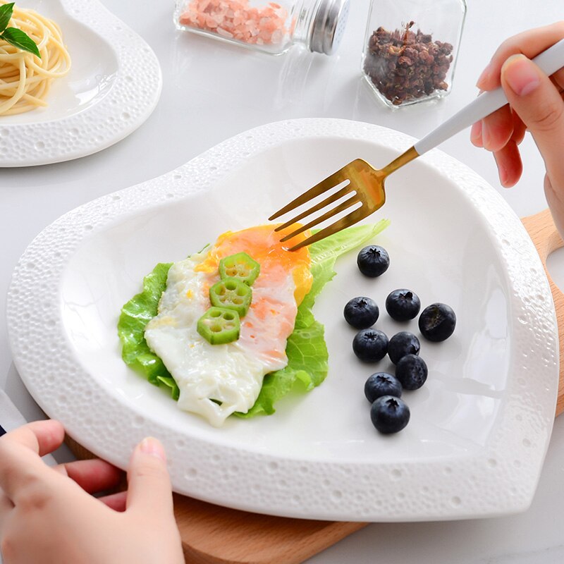 3pcs set, plain white embossed porcelain dinner plate sets, stone , wedding heart serving dish, dinnerware ceramic dishes