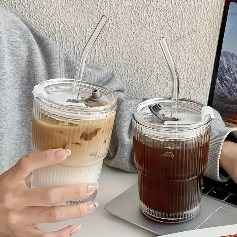 Vasos transparentes con tapa y pajita, taza de café helada, taza de té, jugo, leche, agua, 450ml, 1/2 Uds.