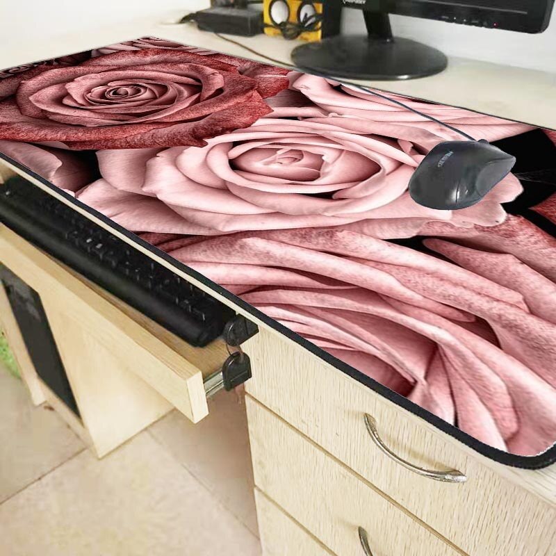 Mairuige rosa grande jogo de flor mouse almofada bloqueio borda teclado mousepad mouse mesa de jogos para cs go lol dota