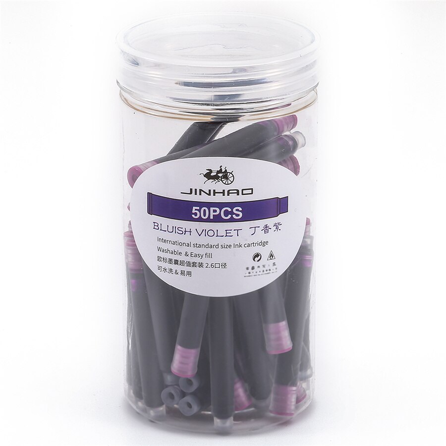 50pcs Fountain pen Color ink cartridge value box Jinhao 2.6mm international standard refill Stationery Office school A6612: Bluish Violet