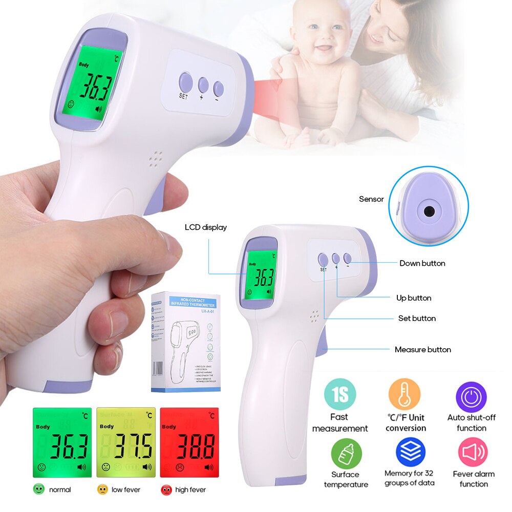 Non-Contact IR Infrared Sensor Forehead Hanging Wall Mount LCD Digital Thermometer High Precision Temperature: Handheld 3LED