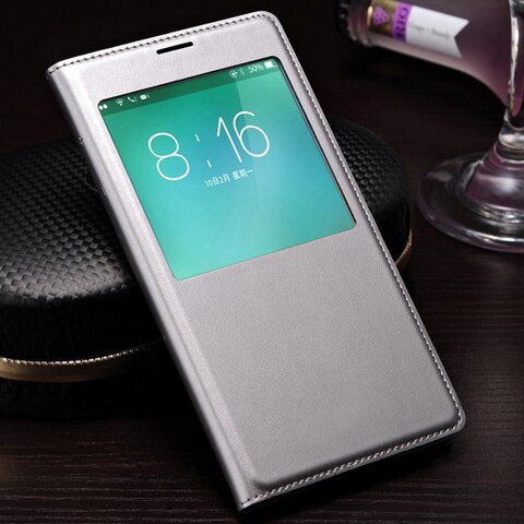 Flip Cover Leather Case Voor Samsung Galaxy S5 S 5 Galaxys5 Samsungs5 SM G900 G900F G900FD SM-G900F SM-G900 Smart View telefoon Case: Light silver