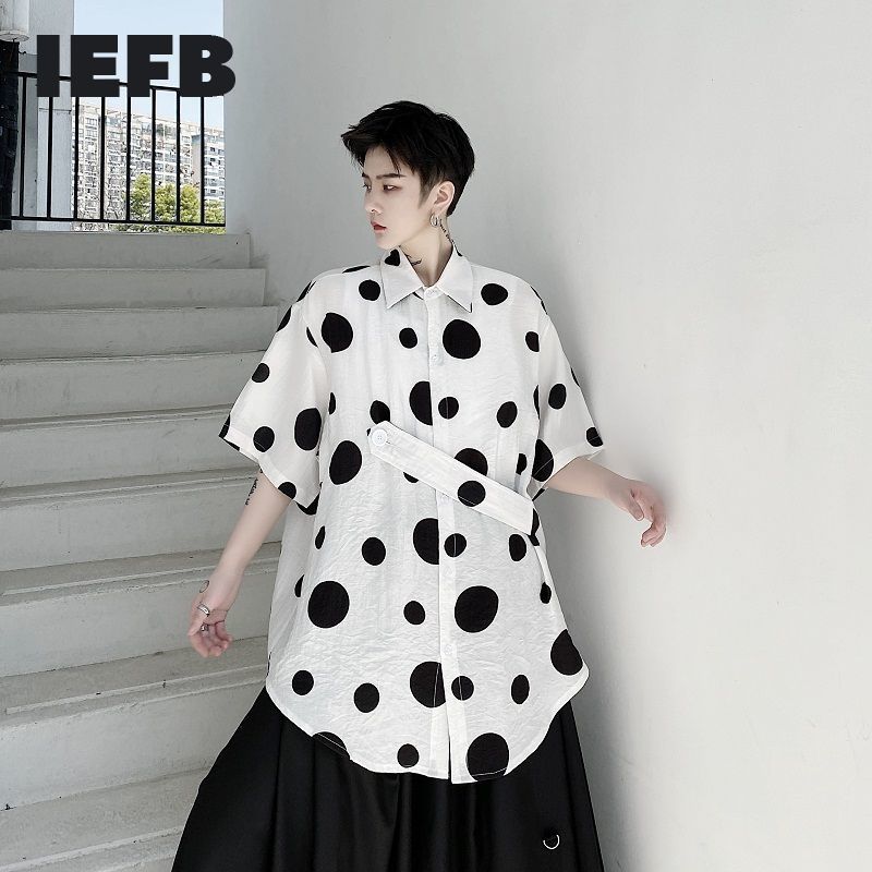 IEFB/desgaste de los hombres Bandage Polka Dot impresión ropa de algodón camiseta de manga corta para hombre verano cómodos tops 9Y1713
