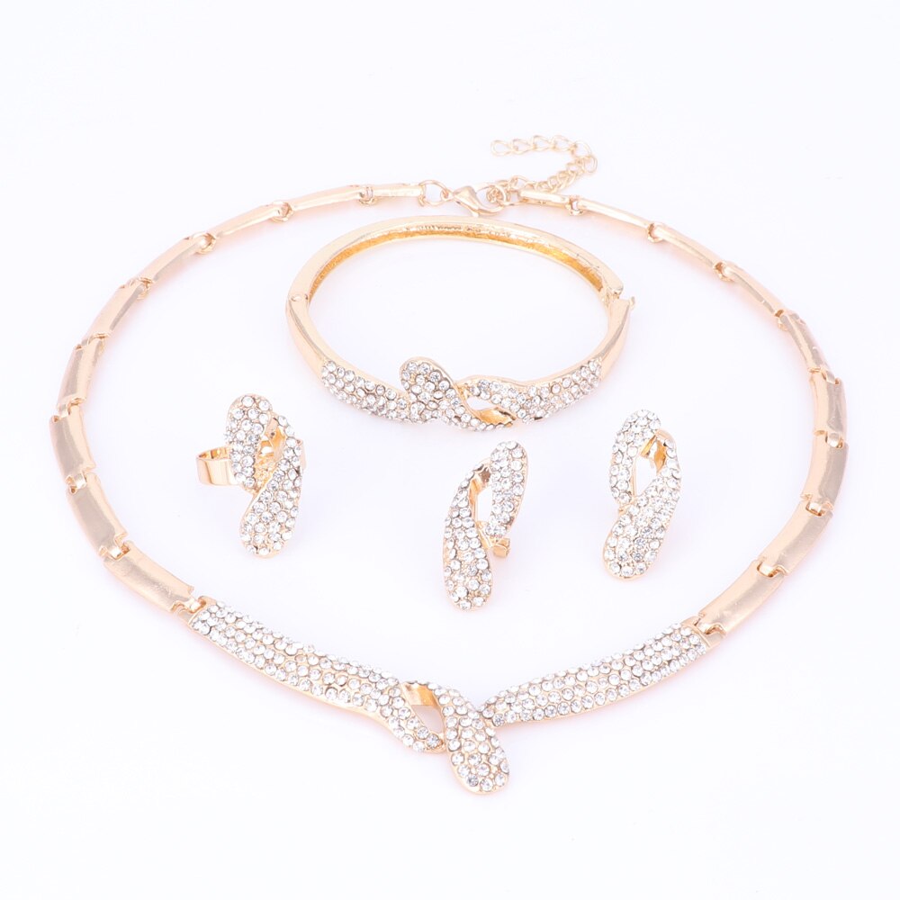 Bryllup brude krystal smykkesæt til kvinder fest choker halskæde vintage dubai trendy tilbehør: Guld