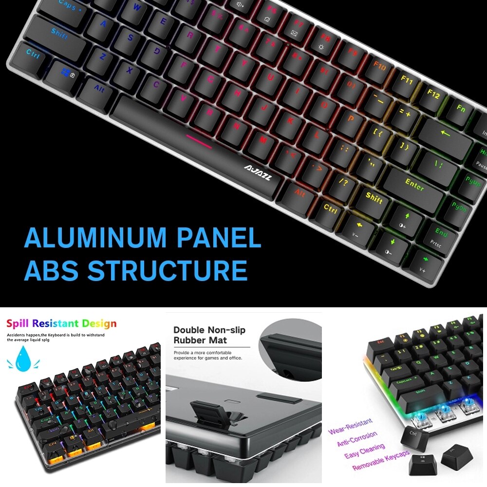 AJAZZ AK33 RGB Mechanical Keyboard Compact 82 Keys Anti-Ghosting Wired Gaming Keyboard for Win PC Gamer