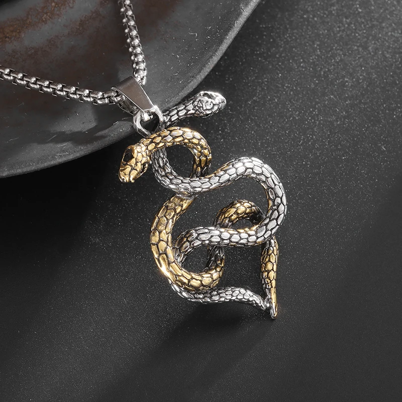 Collier gothique Vintage avec pendentif serpent enroulé, crâne de démon, pour hommes et garçons, Rock, fête d'halloween, bijoux