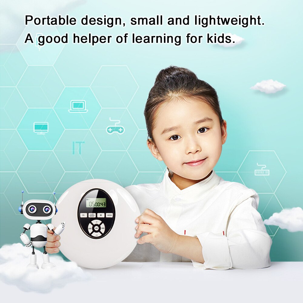 Round Portable CD Player Headphone MP3 Player HiFi Music Reproductor CD Walkman Discman Player with AUX Cable Support TF Card