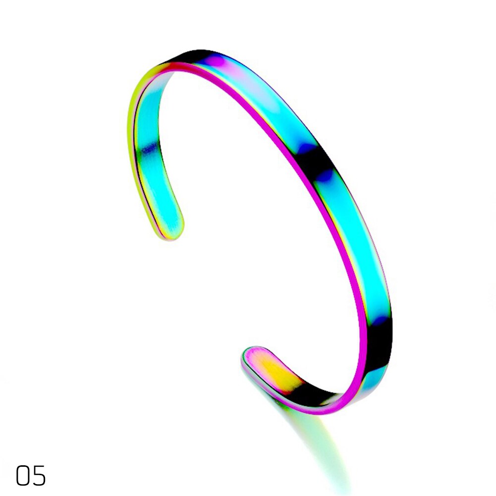 1PC de acero inoxidable en forma de C pulsera con apertura ajustable joyería de nombre cercanas cartas de brazalete para las mujeres de los hombres: Colorful