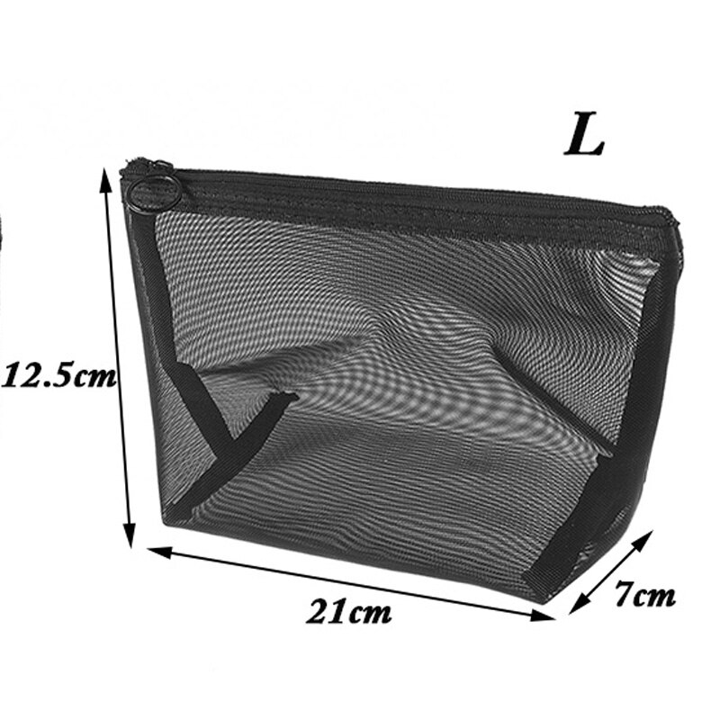 1Pcs Black Mesh Cosmetic Bag Zipper Makeup Bag For Women Wash Toiletry Bag Mesh Package Travel Organizer Storage Pencil Case: B-L