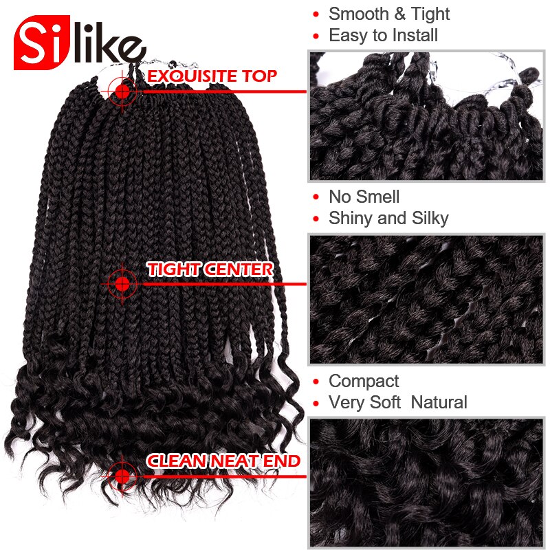 Silike 12&quot; 24 strands Loose End Box Braids High Temperature Fiber Synthetic Crotchet Braid Hair Extensions For Black Women