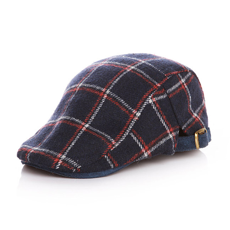 Toddler Kids Plaid Beret Hats for Baby Boys Woolen... – Grandado display picture 1