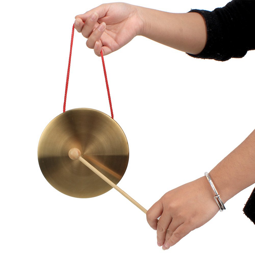 10cm / 4 "" handvevad gonggong med träpinne för barns musikinstrument tillbehör leksaker barn musikinstrument verktyg