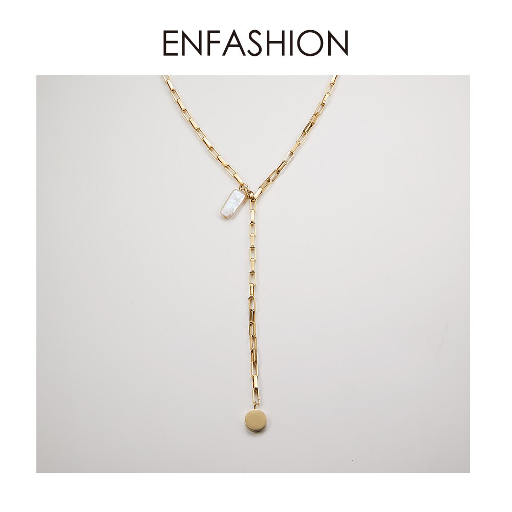 ENFASHION Boho Muschel Kette Halskette Frauen Gold Farbe Edelstahl Natürliche murmeln Der Perle Halsketten Schmuck P193032