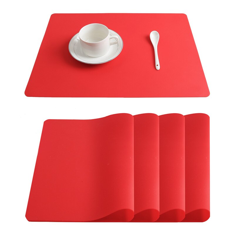 Set of 4 Silicone Placemats for Kitchen Dining Table Mat Set Heat Insulation Anti-Skidding Washable Durable Waterproof Kids Grey: Red