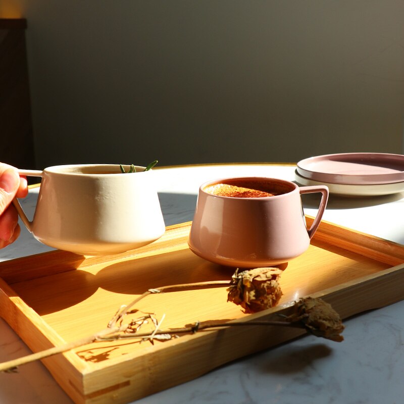 Pink Reusable Ceramic White Coffee Cup Cappuccino Cute Mate Cup Breakfast Set Vaso Plegable Cup And Saucer Set AA50BD
