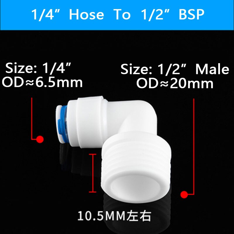 RO Acqua Gomito Attacco Rapido Raccordo 1/4 "3/8" OD Tubo Flessibile di 1/4 "3/8" 1/2 "BSP Maschio sistema Ad Osmosi inversa Connettore Tubo di Plastica: 1l4Hose-1l2Male