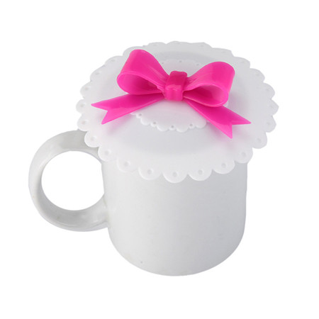 Fashionable Cup Lids Food-grade Silicone Cup Cover Heat-resistant Safe Healthy Silicone Lid with Bowknot 8 Colors: White