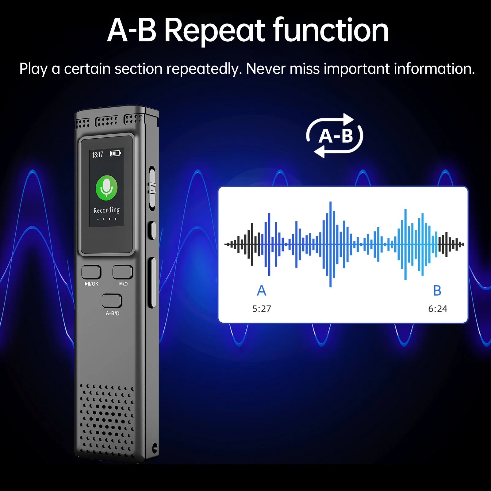 Grabación de Audio activada por voz, reducción de ruido con reproducción, reproductor de música MP3, 288 horas, 64GB/16GB/8GB, grabadora de voz Digital