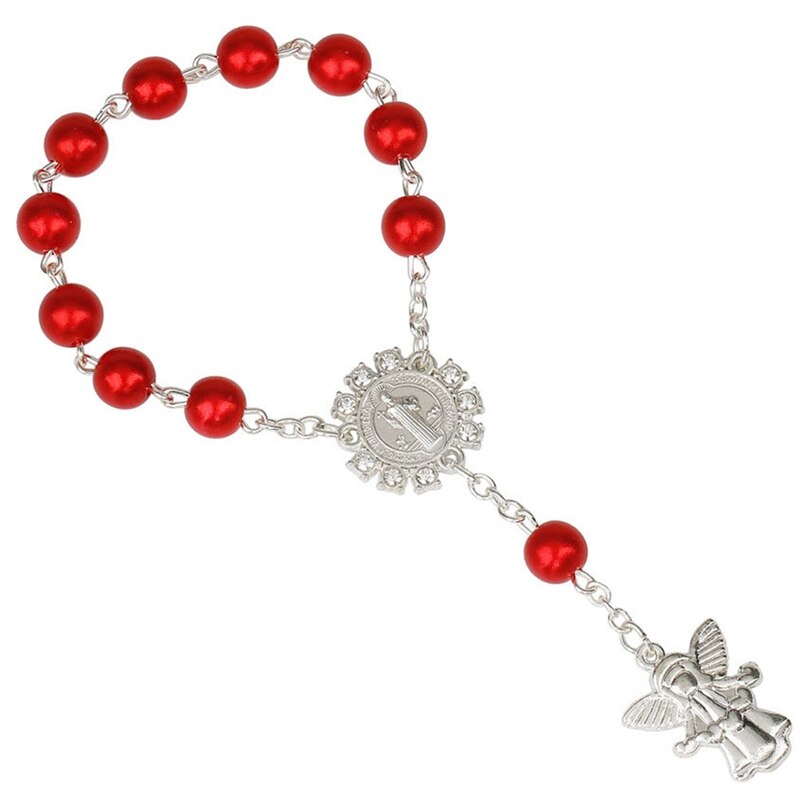 1 Uds imitación perlas católica Rosario Católico comunión alas de Ángel colgantes del Crucifijo pulsera lindo: RD