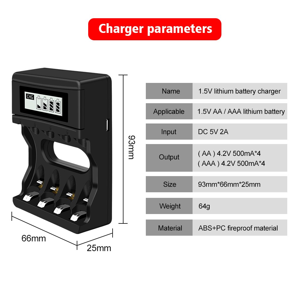 Palo 1.5V Aa Li-Ion Batterij Lader Voor 1.5V Lithium Li-Ion Aa Aaa Oplaadbare Batterij Met Lcd-scherm