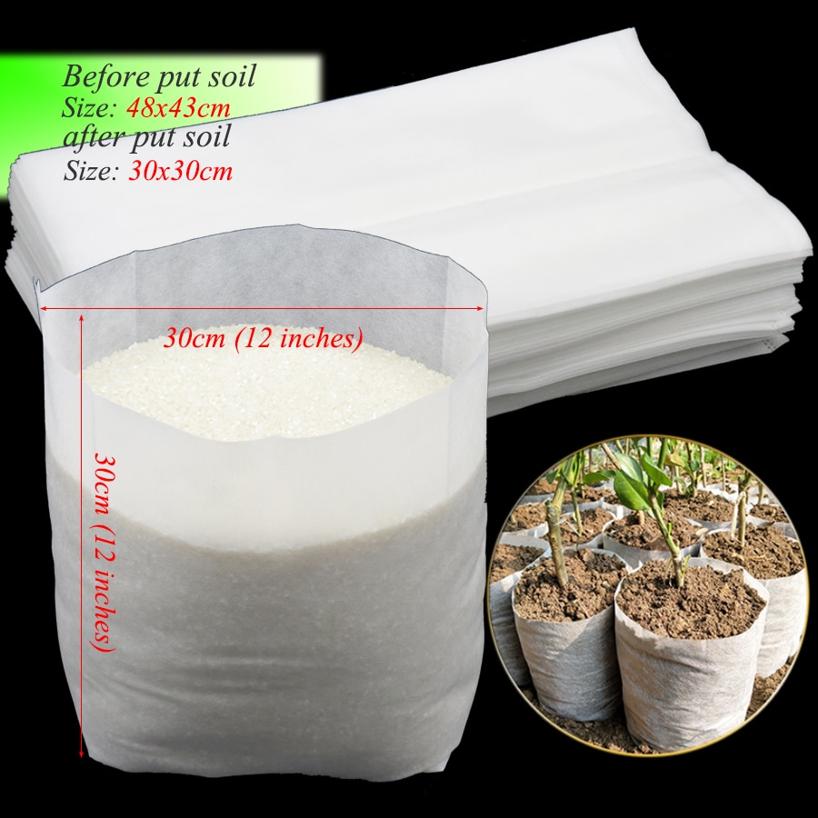 50PCS 48x43CM Non-woven Fabric Degradable Plant Seedling Tree Shrub Grow Bags Root Pouch Garden Planter Protective Bags