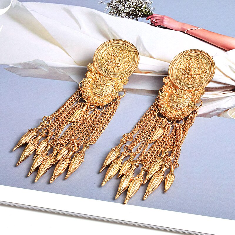 Høy håndlagde lange dusk kjede øredobber statement gull metall smykker tilbehør for kvinner