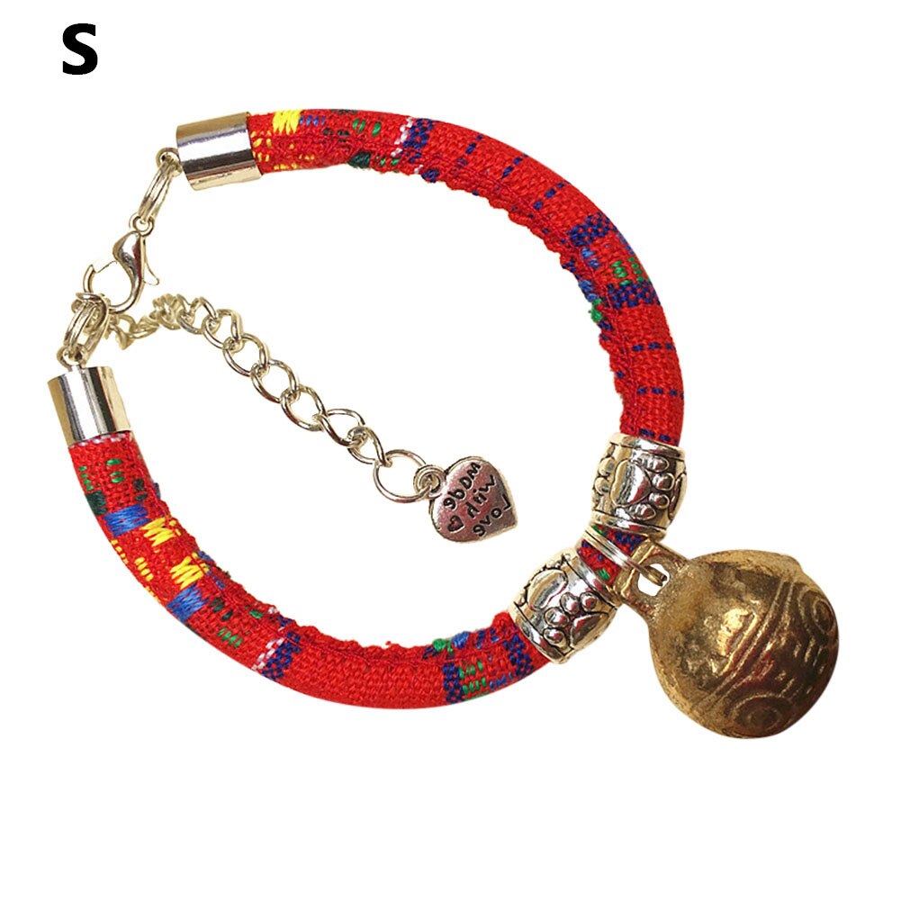 Collier de laisse pour animaux de compagnie avec grande cloche coloré Style ethnique chaton chiot collier colliers pour chats chiens vj: Rouge / M