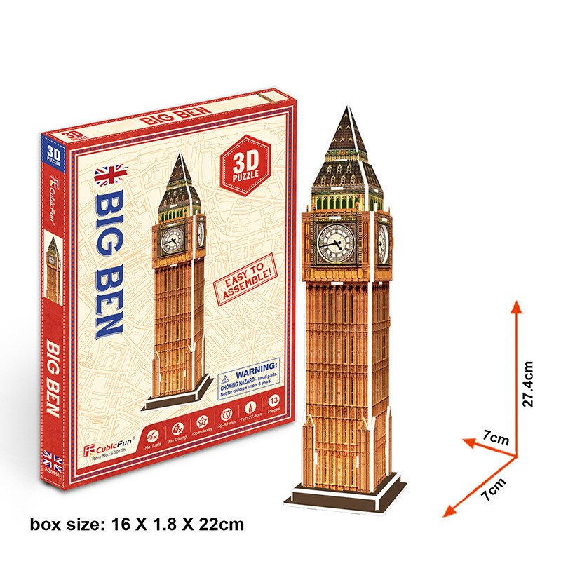 3D Puzzle di Carta Parola Edifici Famosi Torre Eiffel Puzzle Assemblato Modello FAI DA TE Giocattoli Educativi Per I Bambini Regali per Adulti: Big Ben