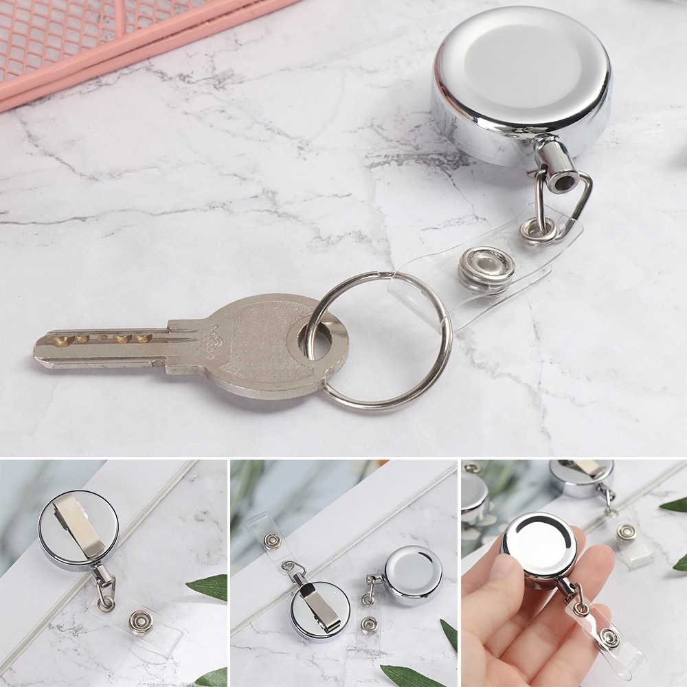 1pc chowany etui na kartę identyfikacyjną rolka smycz chrom metalowe drzwi podawać uchwyt robić łańcuszka karta pracy brelok materiały biurowe