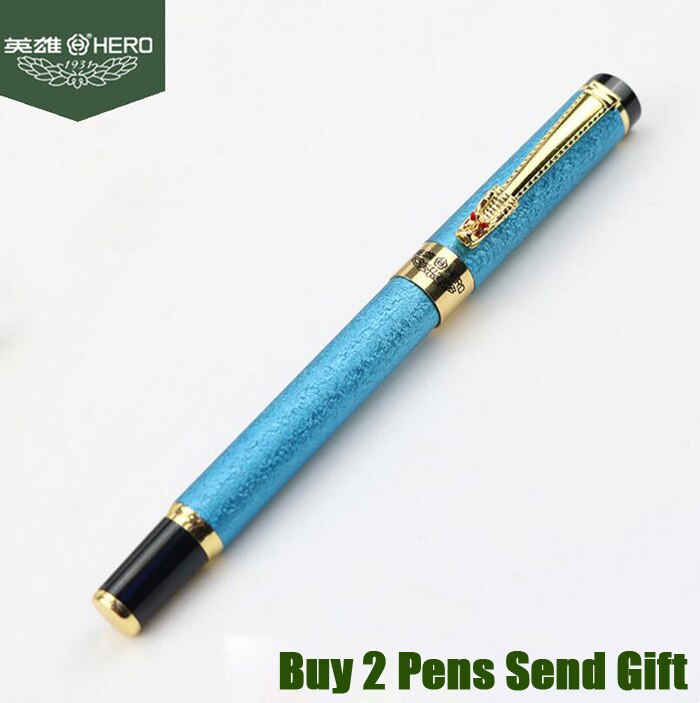 Klassieke Hero 6006 Metalen Inkt Vulpen Business Mannen Draak Kristal Diamant Schrijfpen 2 Pennen Sturen: Blue