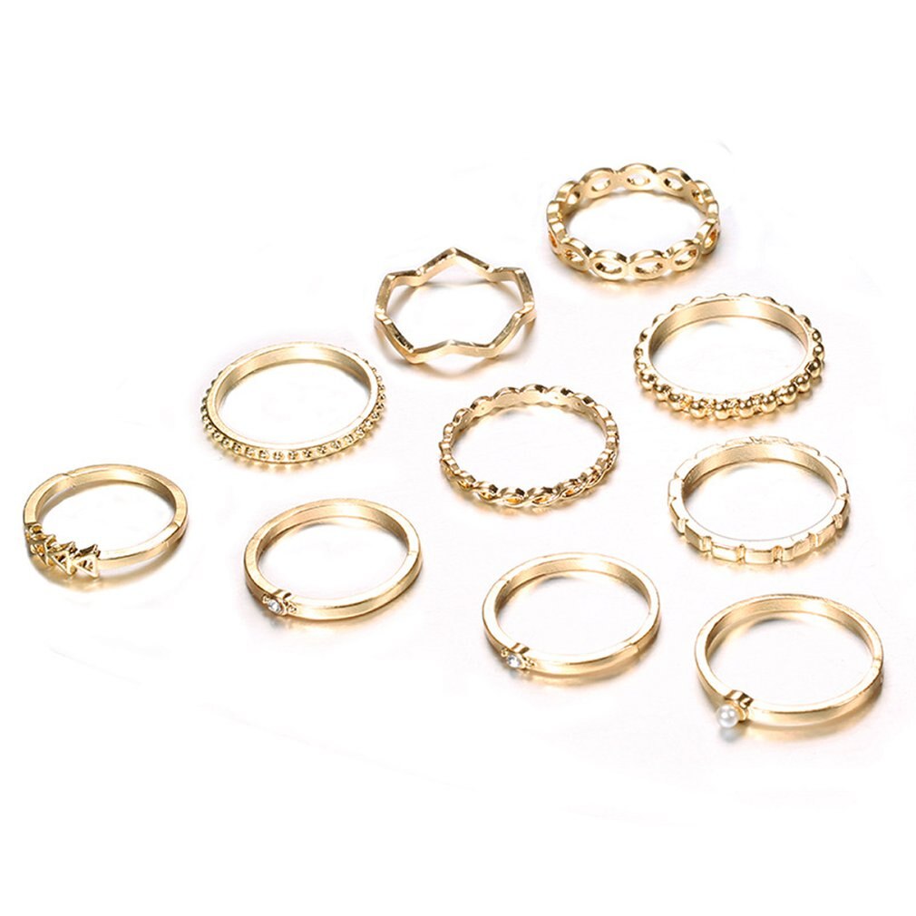 10 Piece/Set Wave Hollow Ring Arrow Gear Pearl Ring Suit Romantic Small Fresh Long-Lasting Use Durable