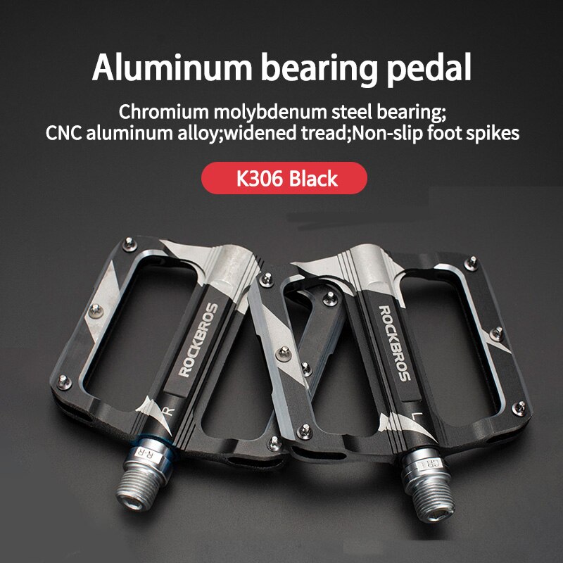 ROCKBROS Bike Pedals MTB Aluminum CNC Alloy Sealed DU Bearing MTB Pedals Non-slip Spikes Wearable Pedals Bike Accessories: K306-BK