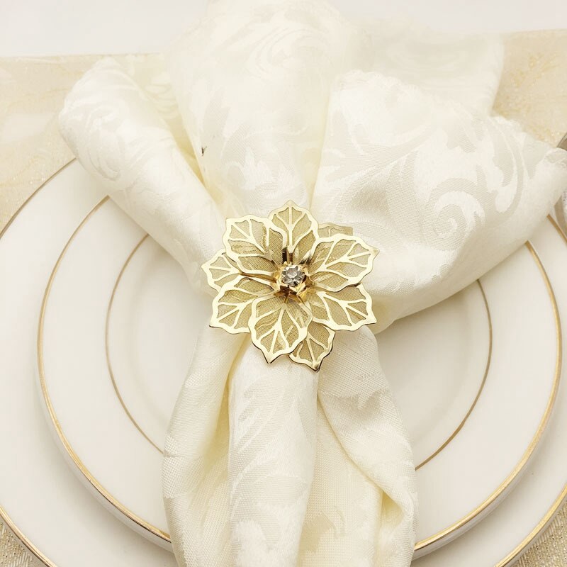 10Pcs Flower Napkin Rings Metal Gold Napkin Buckle Napkin Ring Holder Hotel Restaurant Wedding Party West Dinner Table De