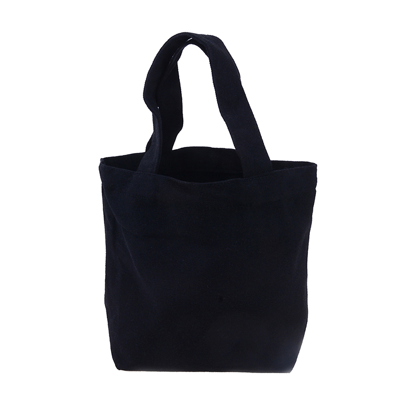 Sac à main en toile de couleur unie sac à provisions pour femme fille sac à Lunch Portable sac de pique-nique sac de rangement pour femme sac 23*21*10cm: Black