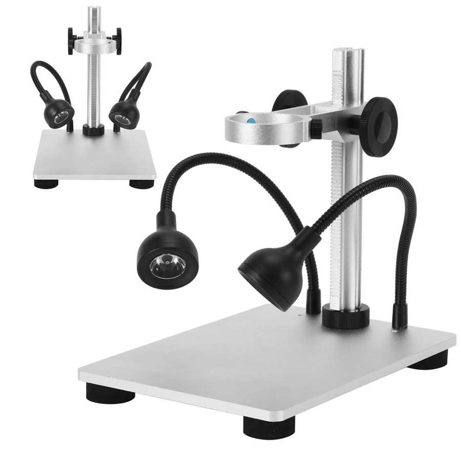 Aluminum Alloy Digital Microscope Adjustable Bracket Stand W/ Dual Light Source