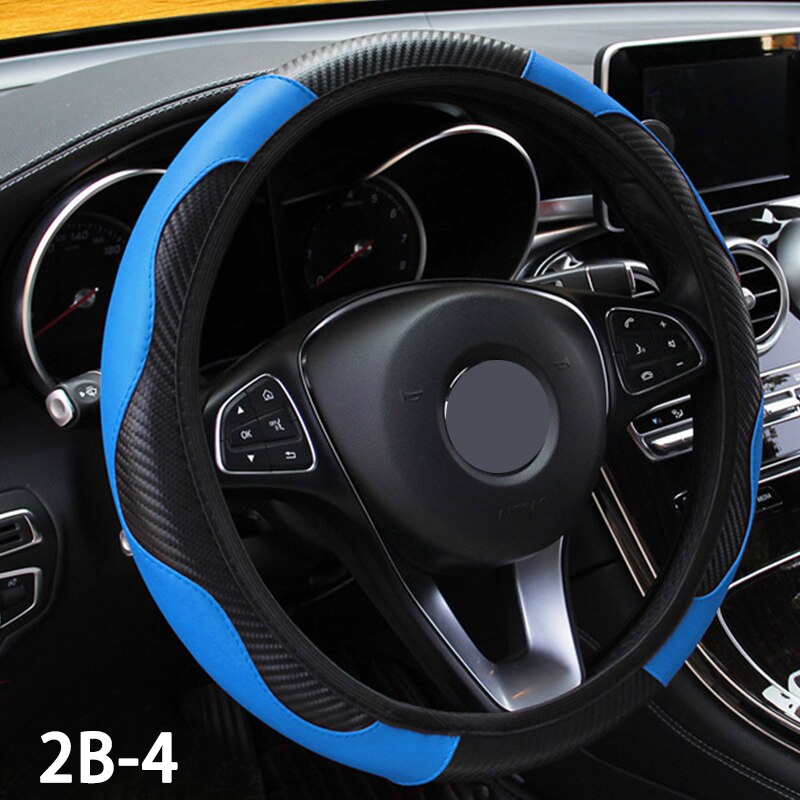 38Cm Ademend Auto Stuurwiel Carbon Fiber Pu Lederen Steering Covers Geschikt Voor Skoda-Ford-Nissan-Vw-Toyota-: 2B-4