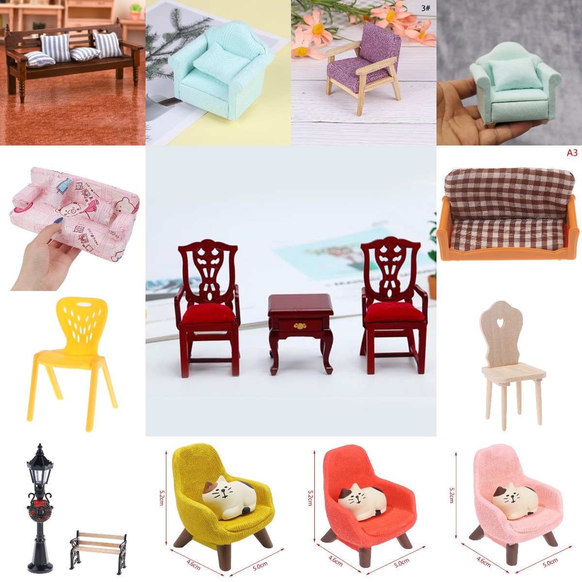 Chair Pillow Stool Sofa For Couch Bed Dollhouse Street Light Lamp Furniture Toys Doll House Decoration Accessories