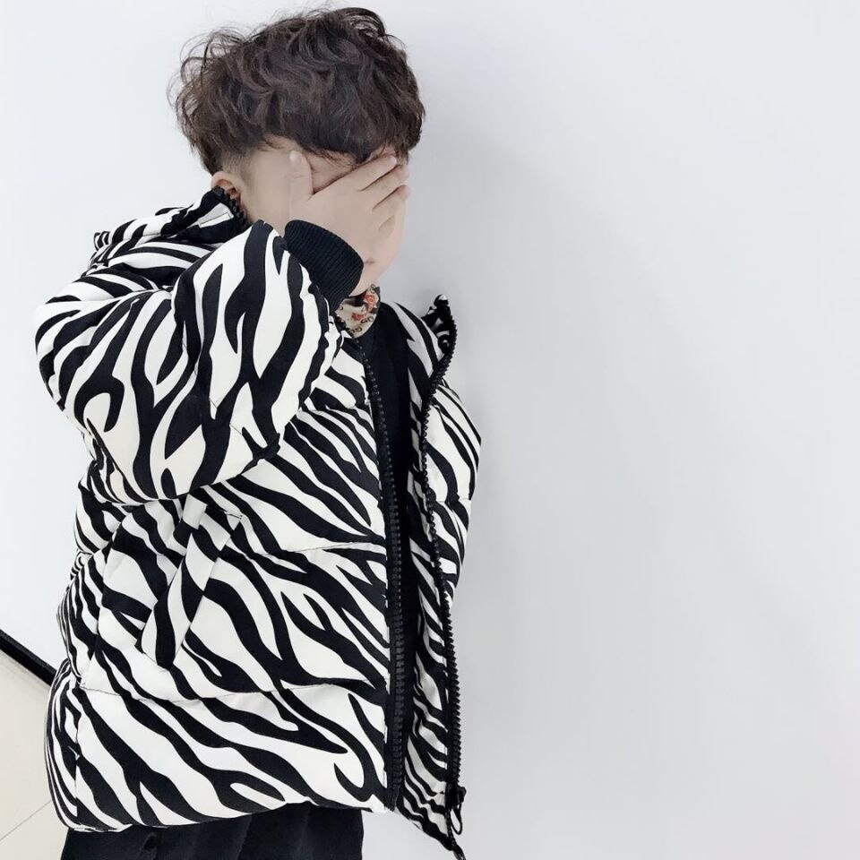 Chaqueta de invierno de cebra para niños y niñas, abrigo con capucha, Parka corta, ropa de nieve: Black / 160cm