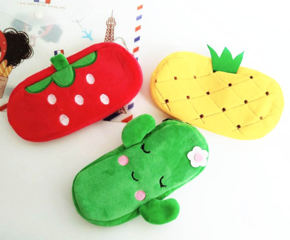 Cute Fruit Watermelon Cactus Plush Pencil Case Cosmetic Bag Pen Box for Girls Stationery Pouch School Office Supplies