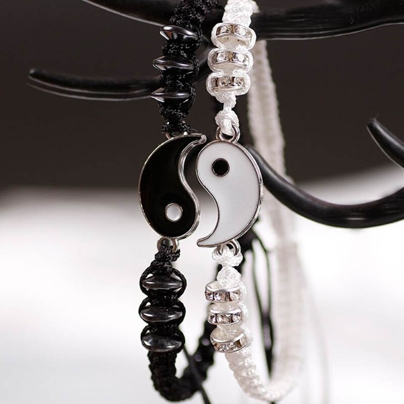 2pcs/pair Ying Yang Couple Bracelet Tai Chi Gossip Banish Matching Braslet Handmade Braided Braclet Adjustable BFF Brazalete