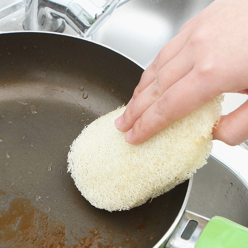 1/3Pc Natural Loofah Dishwashing Cloth Kitchen Decontamination Non-stick Oil Brush Pot Double-sided Cleaning Microfibre Sponge