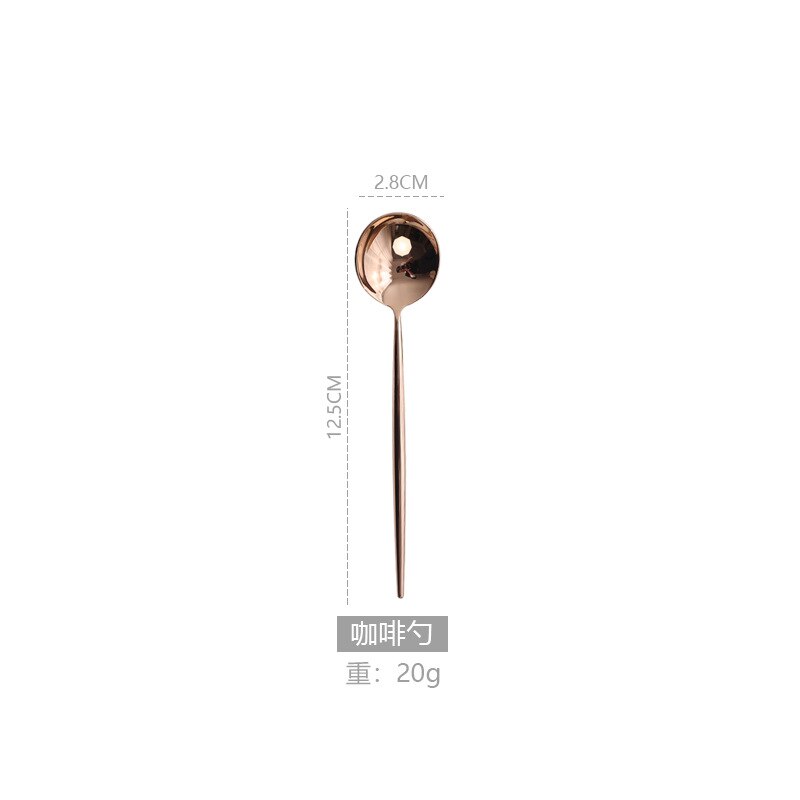 Acier inoxydable Western couverts Portugal 304 couteau à Steak et fourchette cuillère baguettes Dessert cuillère cuillère fruits fourchette Rose miroir Li: Rose Gold Light Coffee Spoon