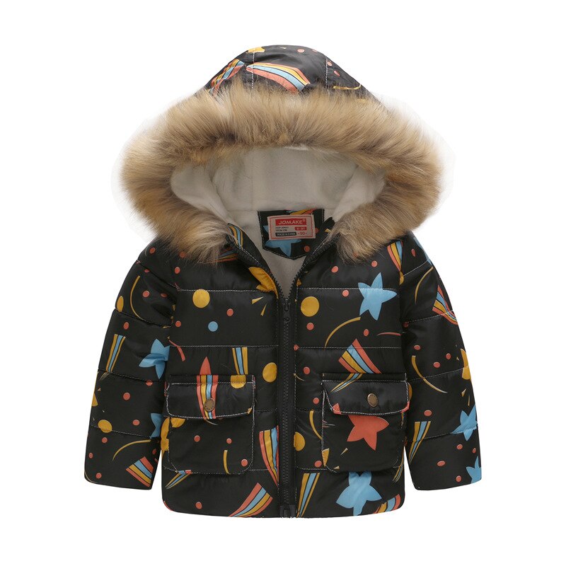 Kids Faux Fur Down Kraag Parka Jassen Voor Meisjes Jongens Winter Warming Bloemen Patroon Hooded Uitloper Jassen Kinderkleding