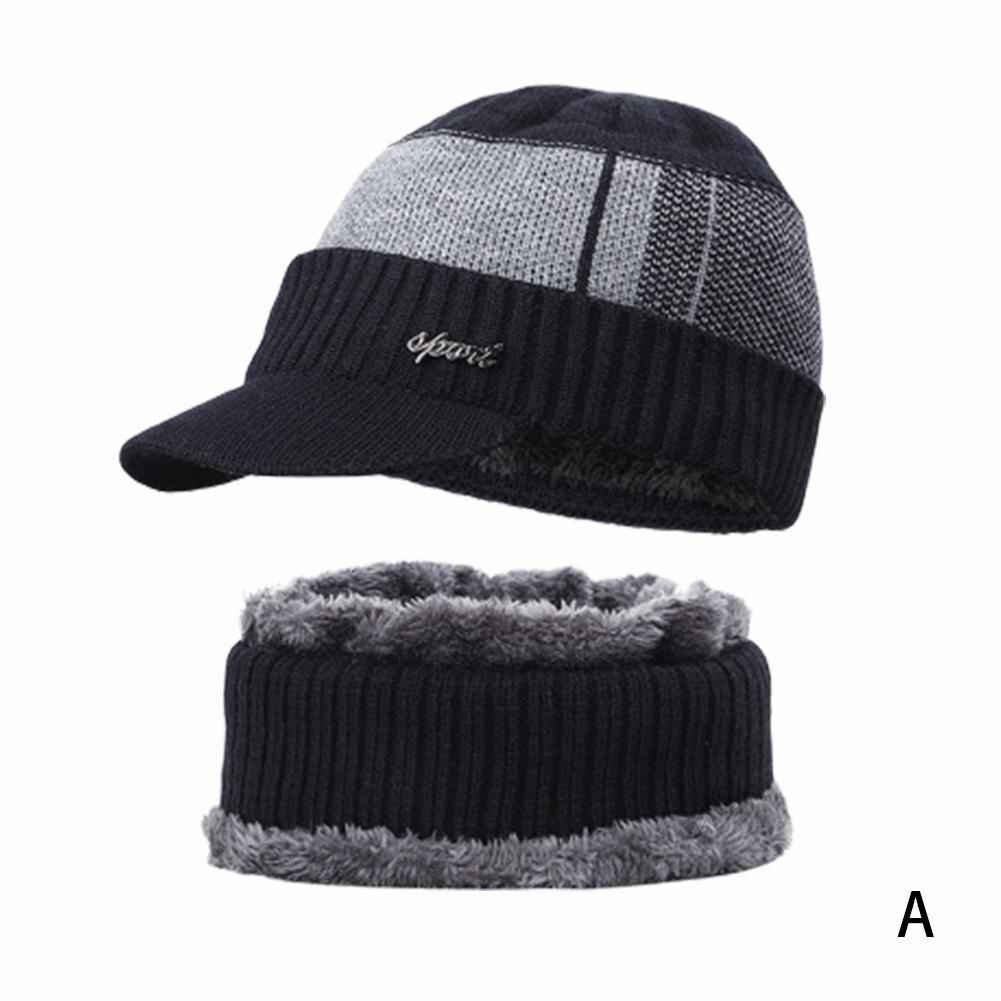 gorro de invierno cálido para hombre, gorro de invierno para hombre, gorro de lana y piel, gorro de punto con visera gruesa: A