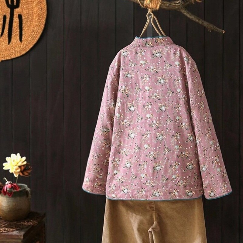 Herbst Winter Neue Chinesischen Stil Frauen Langarm Jahrgang Geschmack Baumwolle Gefütterte Mantel Baumwolle Leinen verlieren Warme Druck Jacke 31394