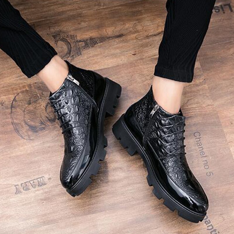 Male patent leather Moccasins shoes High top italian formal dress brogue oxford wedding Business shoes boots LH-60