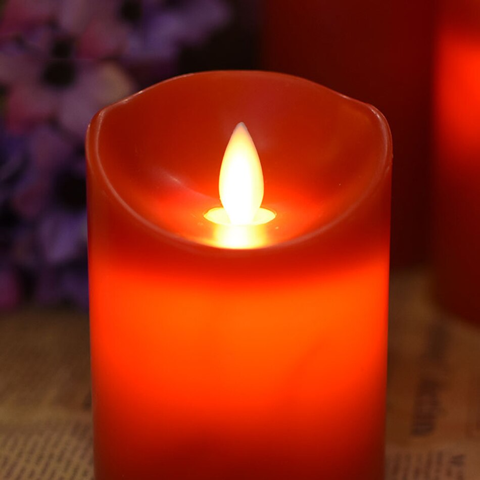 Battery operated flameless red candle with swing wick dancing flame