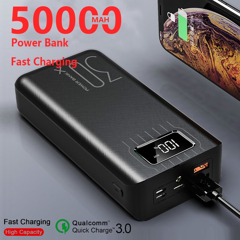 Energie Bank 50000mah Tragbare Externe Ladegerät Schnelle Ladung PoverBank Doppel USBLED Anzeige Externe Batterie für Iphone Xiaomi