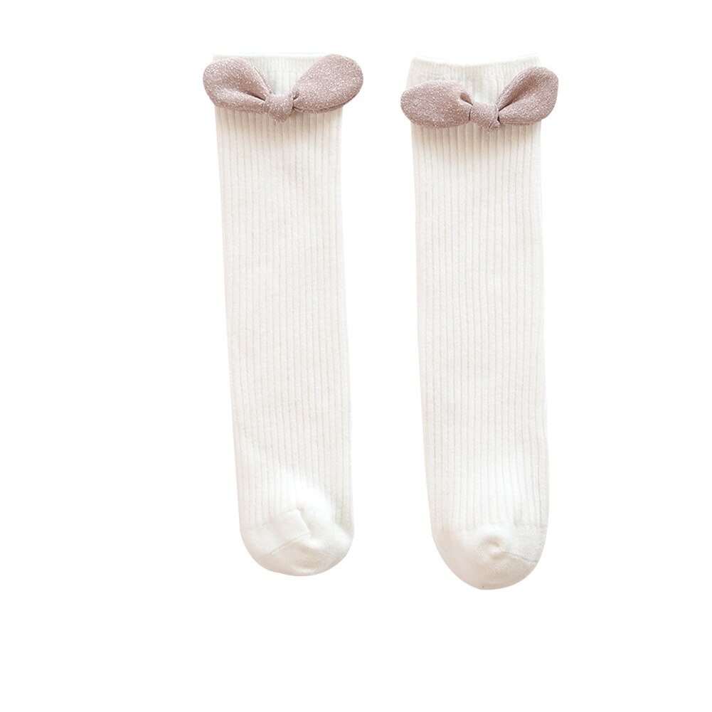 Neue freundlicher Socken Kleinkinder Mädchen Großen Bogen Kniehohe Lange Weiche Baumwolle Rippen Bowknot Herbst Winter Warme Socken Für freundlicher Süssigkeit Farbe: Weiß / 1 zu 4T